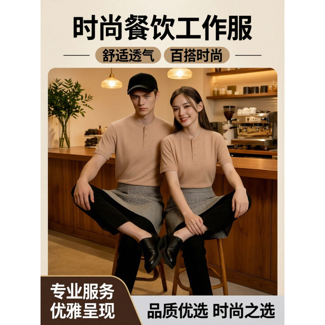 高档亨利领酒店工作服餐饮前厅接待收银制服简约舒适耐穿 - 实物图