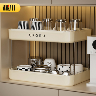 杯子收纳置物架桌面放水杯收藏架餐桌托盘家N用茶杯架双层沥水杯