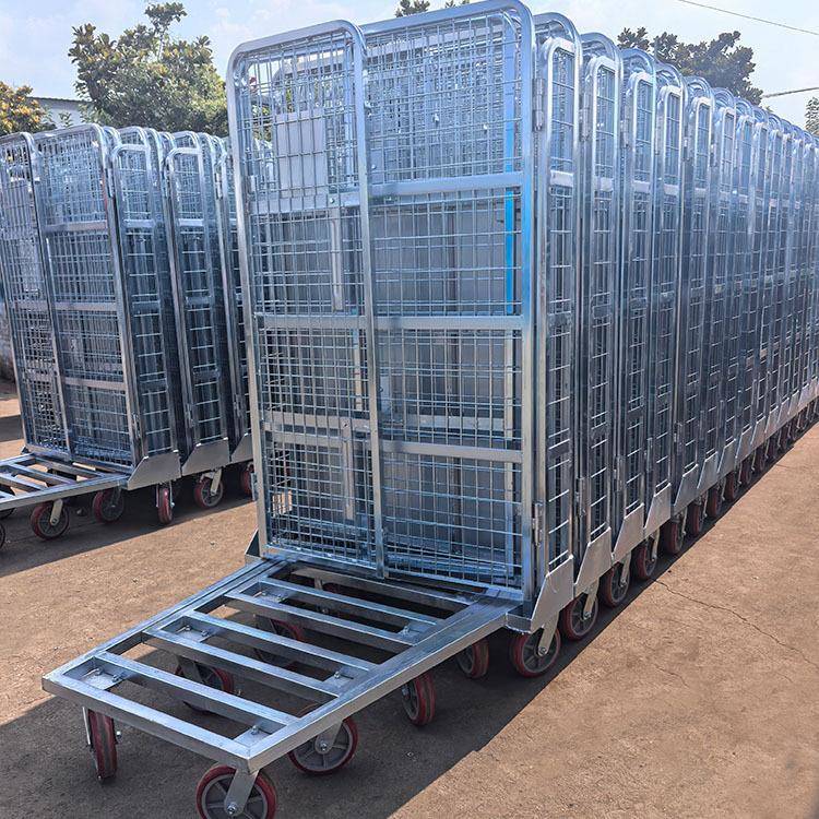 折叠式物流笼车手推车厂家销售U型底框网格护栏可叉车搬运周转车