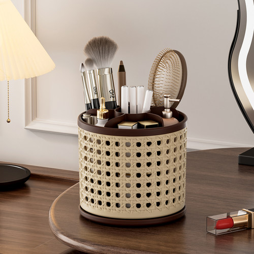 中古风藤编旋转遥控器收纳筒