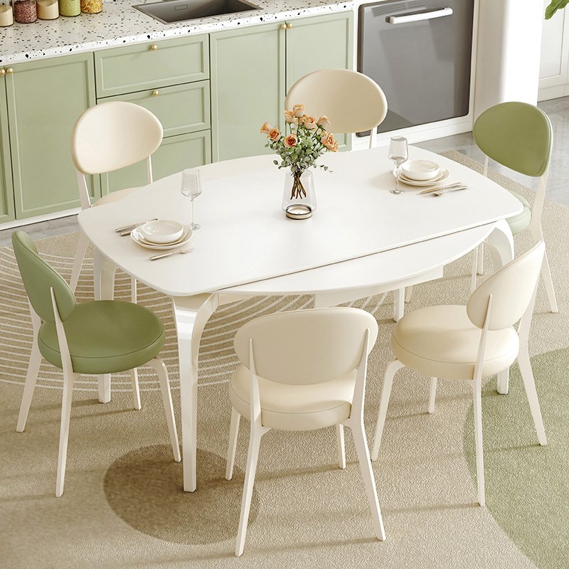 岩板餐桌可伸缩圆形小户型家用y奶油风现代简约电磁炉折叠可变圆