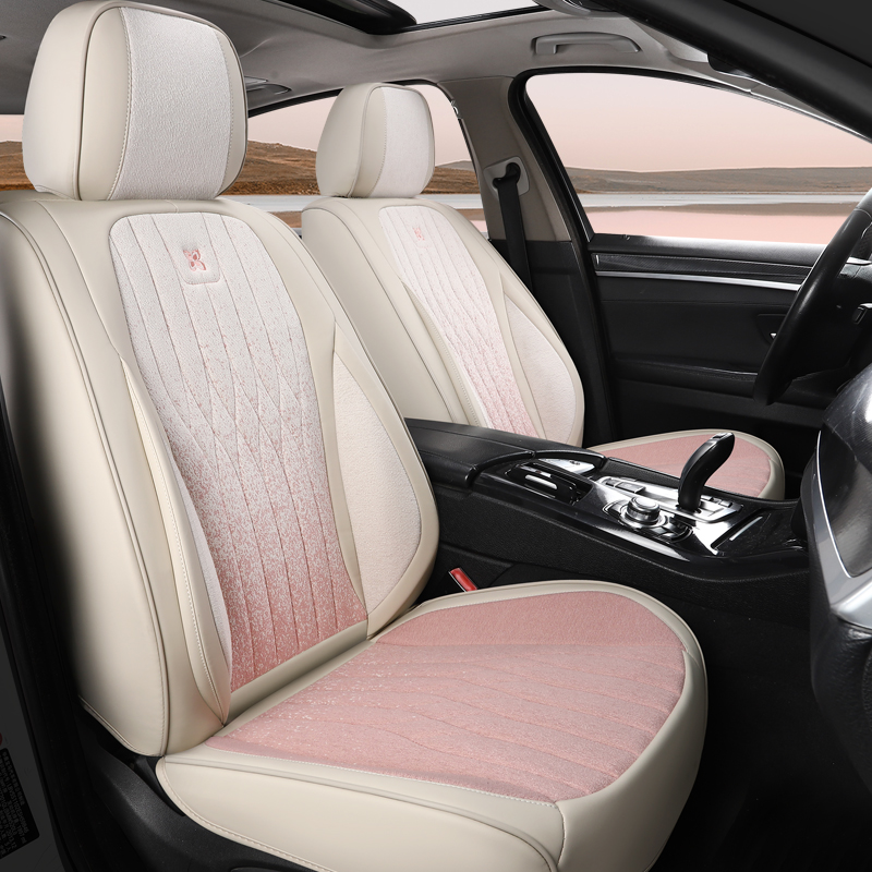 23款汽车坐垫四季通用全包围座B垫纳帕皮革亚麻布艺女神冬季座椅