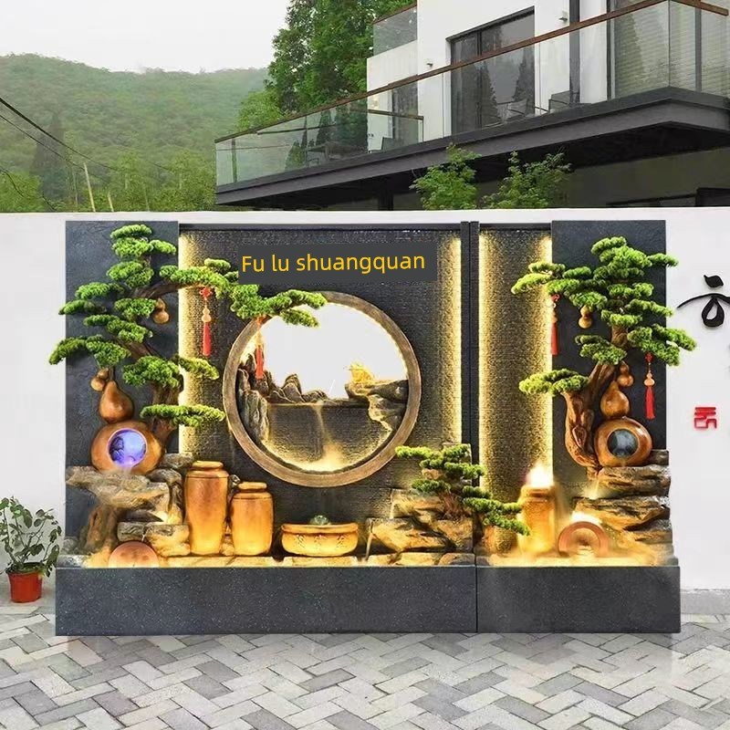 水幕幕墙流水屏风公司入r口隔断室内外庭院鱼塘假山瀑布喷泉景观