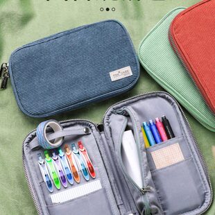 sep 烧饼分层包大容量多格笔袋多功能国誉灯芯绒文具盒caa帆布n