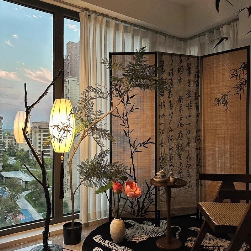 红木隔断屏风新中式竹子贴纸茶室竹编客厅围挡小户型国.风竹影阳