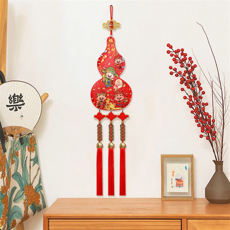 五路财神挂件入户大门上福v禄葫芦挂件新年客厅玄关吉祥中国结挂