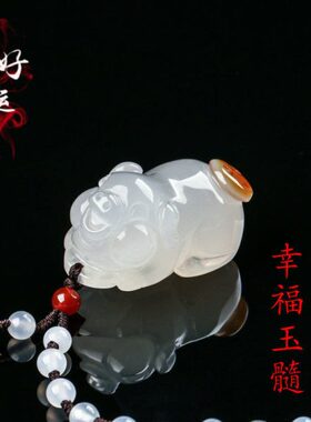 十二生肖发玛瑙玉坠项链天然玉男女玉石挂件毛衣链吊坠情侣髓财猪