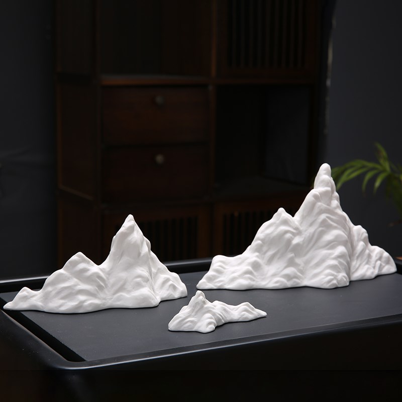 白瓷冰山假山水景摆件微景观鱼缸造景雪山陶P瓷客厅中式禅意国风