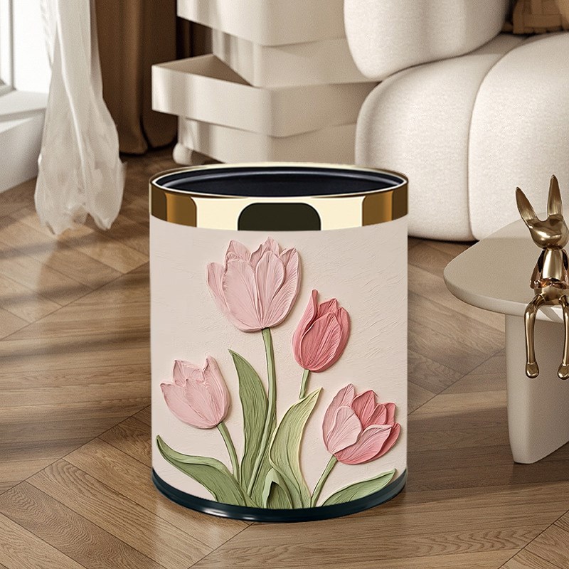 网红轻奢客d厅卧室厕所纸篓小清新创意花朵双层垃圾桶家用现简约