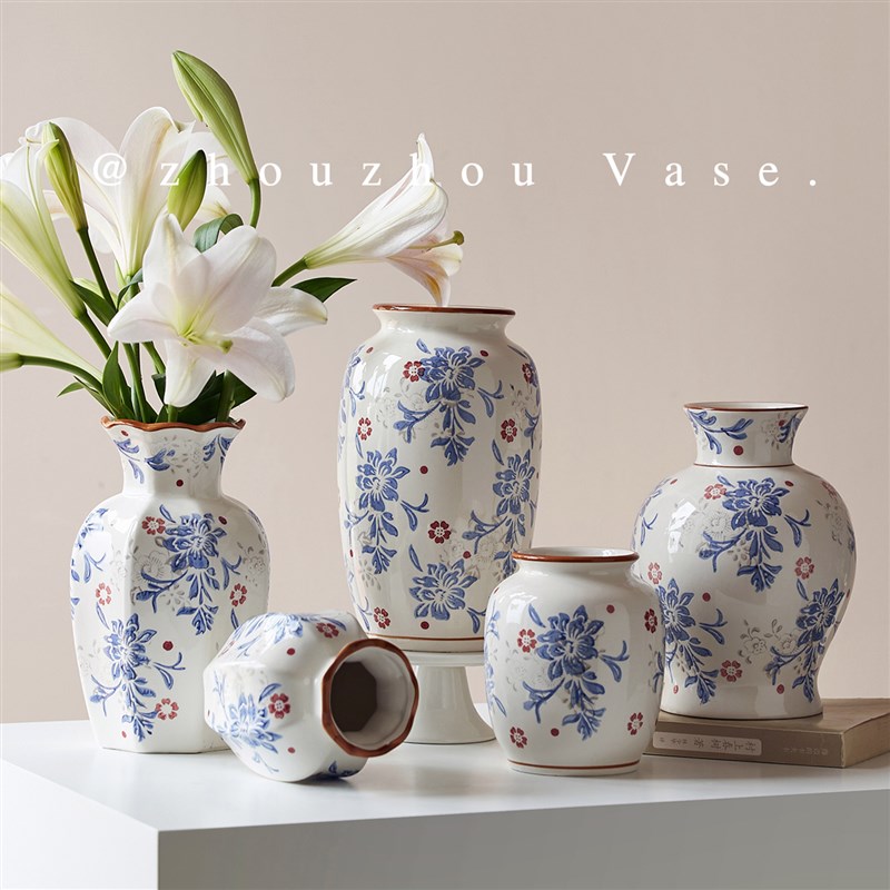 青花瓷乡村田园覆古简约百搭x陶瓷水培插花花瓶客厅装饰摆件新中