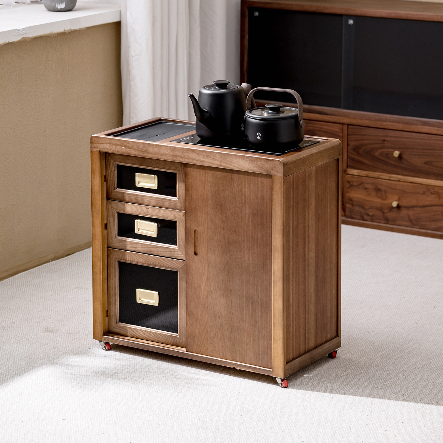 白蜡木茶吧机实木茶水台边柜复古风茶水柜烧水壶一体移动茶台小型,住宅家具,可移动边柜,淘宝优惠券,粉丝福利购,淘宝优惠卷