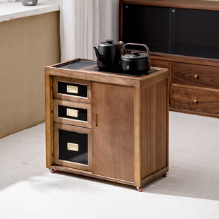 白蜡木茶吧机实木茶水台边柜复古风茶水柜烧水壶一体移动茶台小型