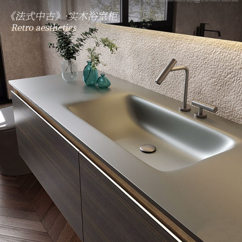 意式轻奢风定制岩板热p弯一体盆智能浴室柜组合洗手面盆洗脸洗漱