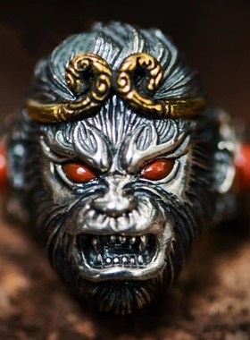 复古925f镀银紧箍咒大圣孙悟空戒指男士款霸气食指戒开口指环