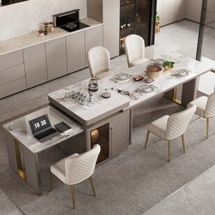 古板现代简约台家用可伸缩中导分离多功能一体餐桌台岛调岩餐桌椅