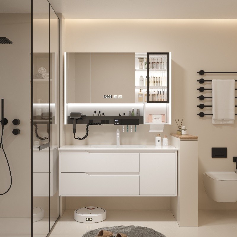 轻奢岩板无缝浴室柜组合卫生间小户型陶瓷M一体洗漱台洗脸洗手盆