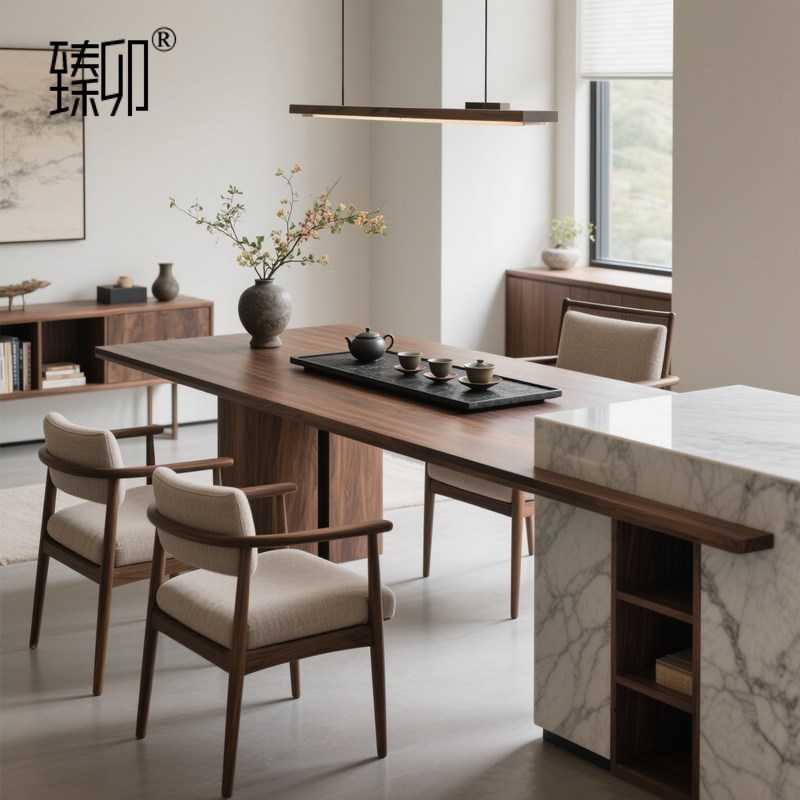 臻卯新中式黑胡桃木茶桌s实木茶桌高级定制极简宋氏美学轻奢款