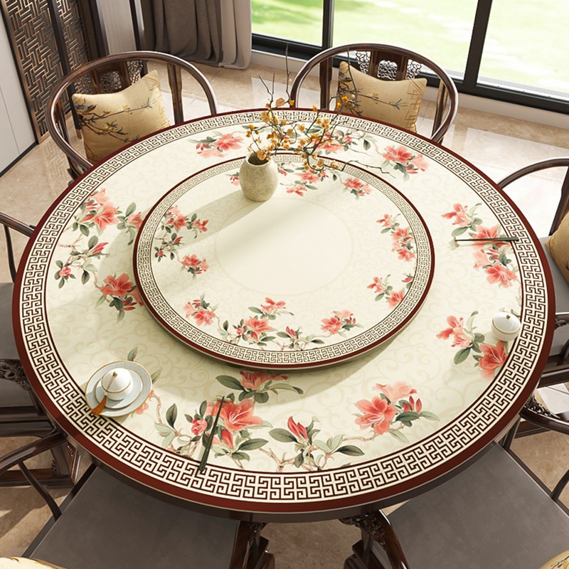 新中式圆桌垫防水防油免洗防烫保护D垫轻奢高级感皮革餐桌茶几桌
