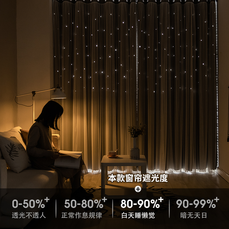 2023年新款客厅遮光窗帘飘窗z公主风卧室少女镂空星星挂钩式梦幻