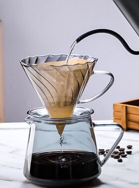 滤tr耐热一体式玻璃微波炉V6享m玻璃耐冷w手冲咖啡壶杯壶a分0er可