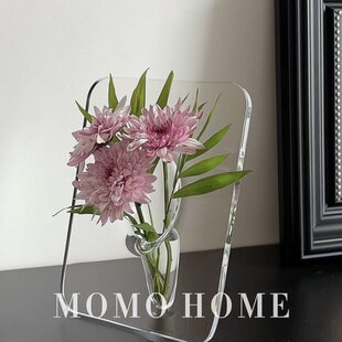 绿植透明感水培高级水养摆件客厅花瓶亚克力相框插花新款插花2024