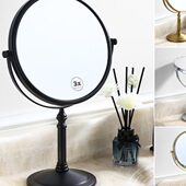 黑色美容镜立式 镜子石英 化妆镜站化妆镜双面柜台式 全铜