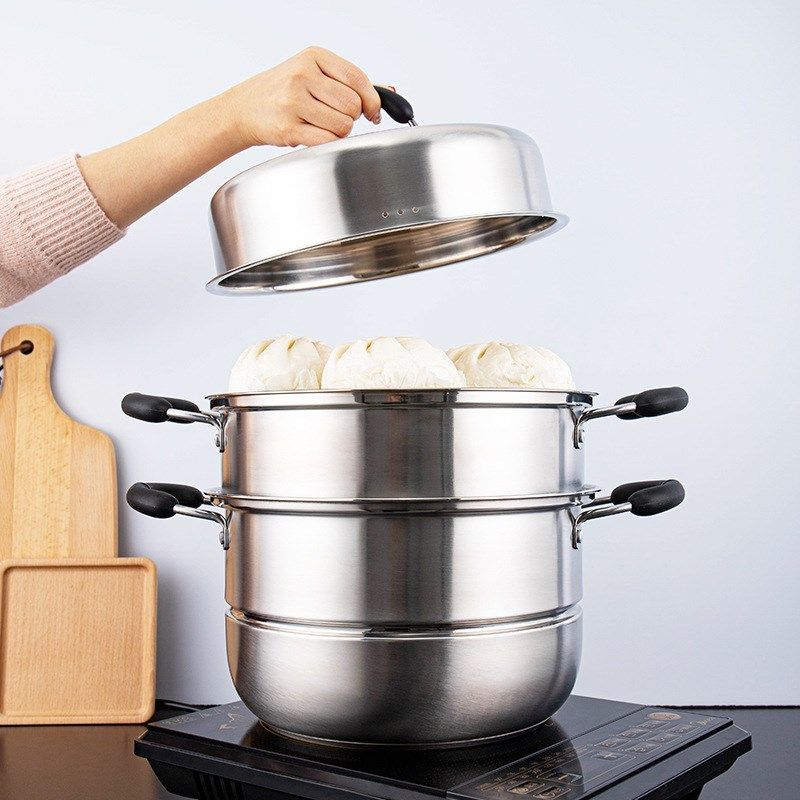 加厚304不锈钢蒸锅大容量二层三层家用蒸笼厨房加厚锅具礼品
