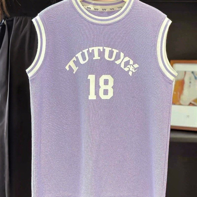 TUTU女童运动篮球衣韩版时尚夏装儿童宝宝洋气棉背心中长款无袖裙