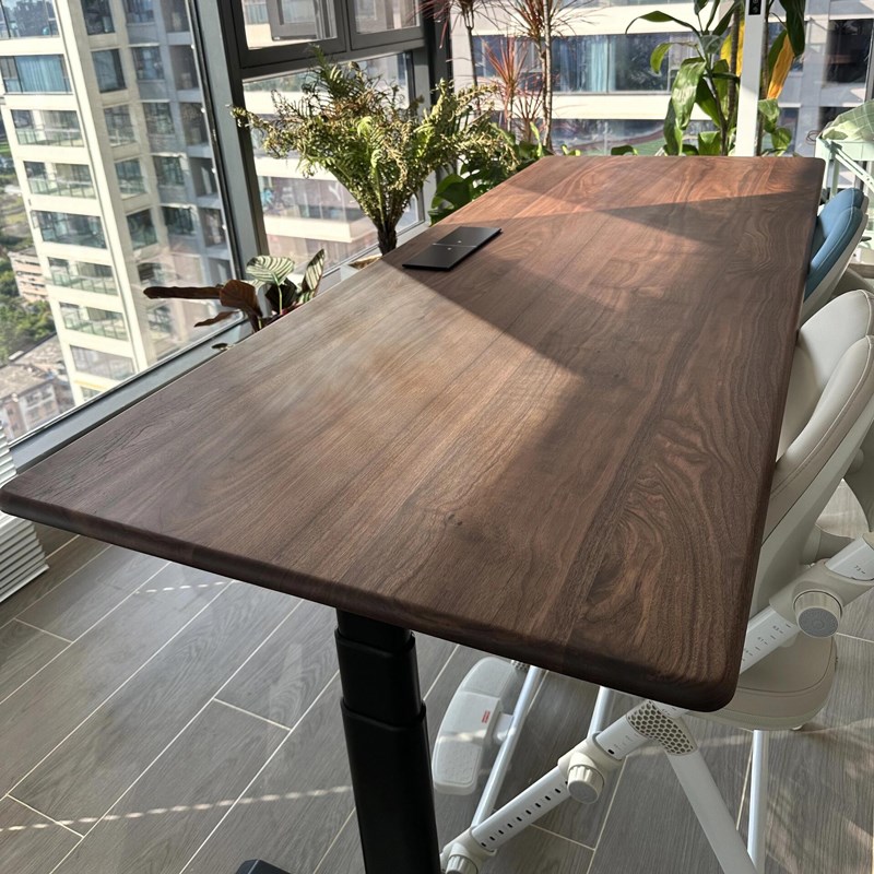 家用可升降桌实木电动书桌电脑桌黑胡桃木学习桌长工作台智能升降