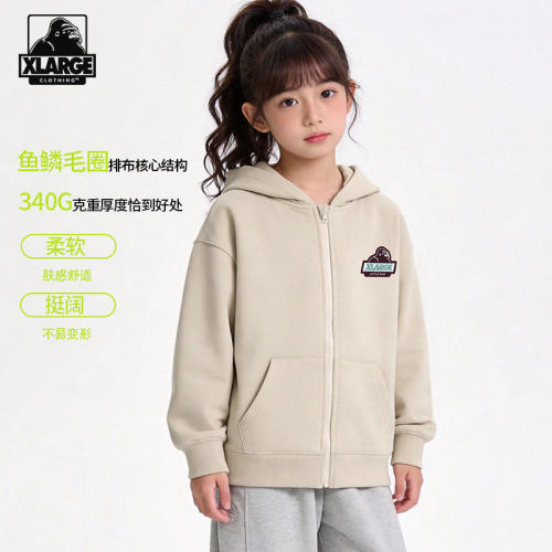 XLARGE男女童刺绣连帽拉链开衫
