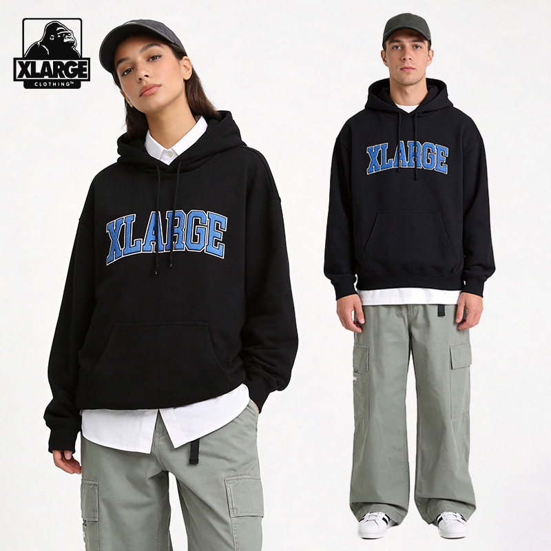 XLARGE毛巾绣连帽中性风套头卫衣图片