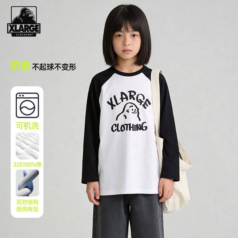 XLARGE童装纯棉印花长袖T恤男女童2026年春季新款休闲百搭上衣潮图片