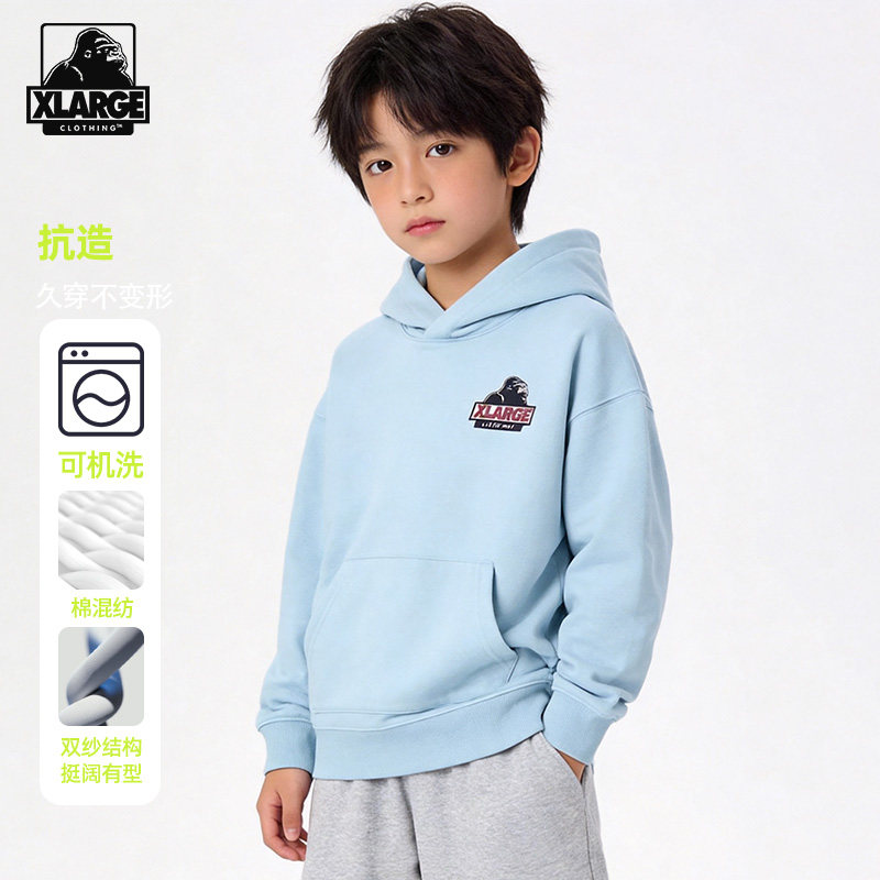 XLARGE中大童春秋连帽套头卫衣图片