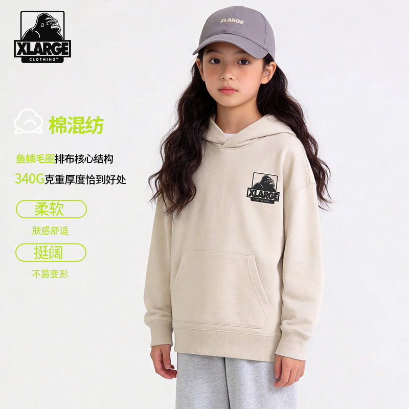 XLARGE儿童连帽卫衣男女童2026年新款春秋款童装套头保暖运动上衣