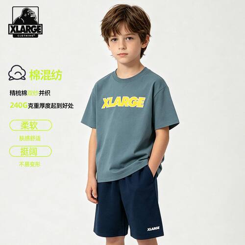 XLARGE儿童透气防晒圆领印花T恤
