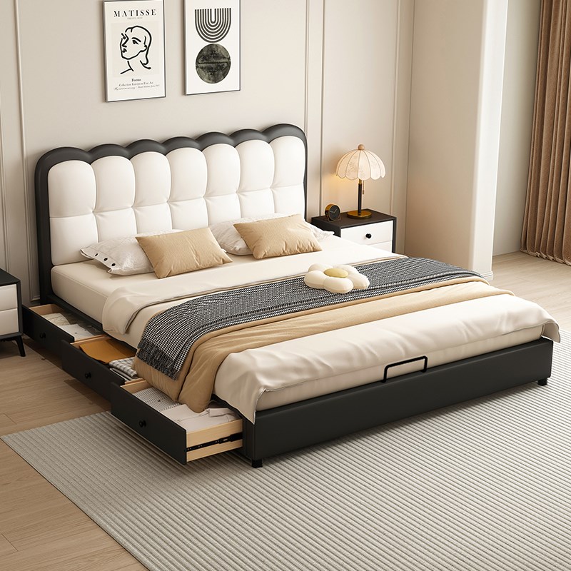 法式实木床1米8双人床卧室储物出租房用1.2m单人床现代简约软包床