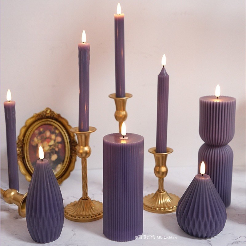 北欧莫兰迪暗夜紫氛围蜡烛灯遥控电池客厅卧室婚礼布置小夜灯