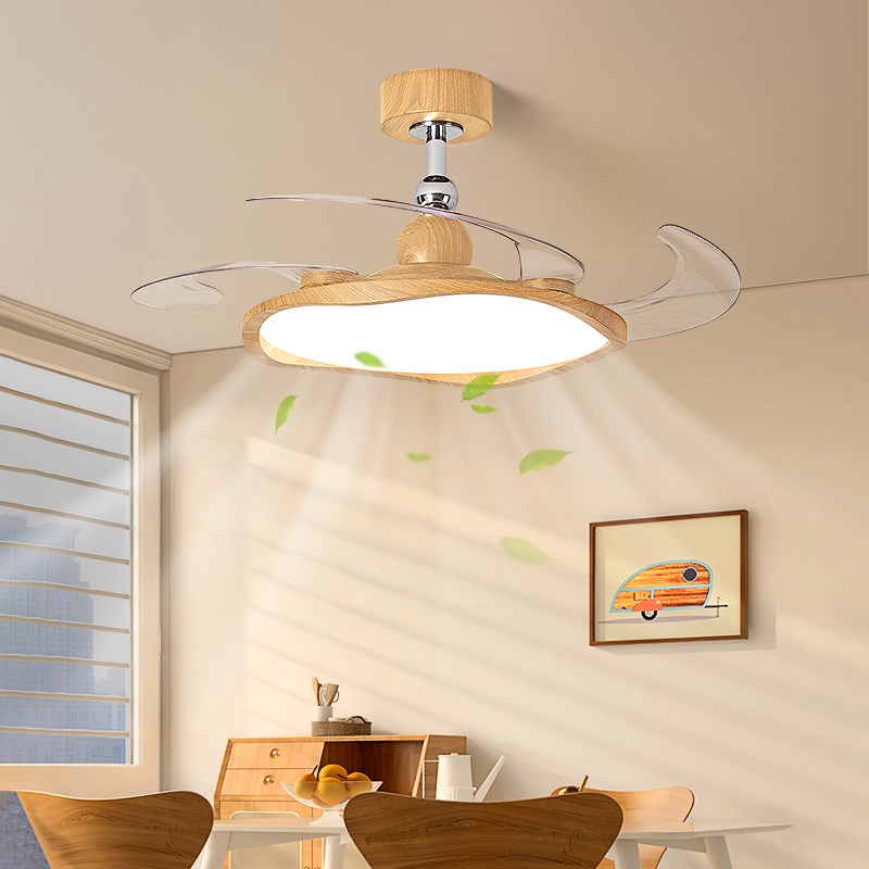 原木风餐厅风扇灯2025新款现代简约护眼静音一体隐形卧室吊扇灯