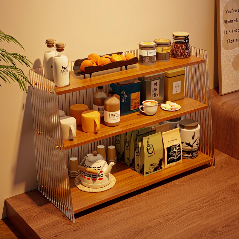 桌面杯架压克力置物架多层餐桌台面杯架子咖啡店转角收纳展示架子