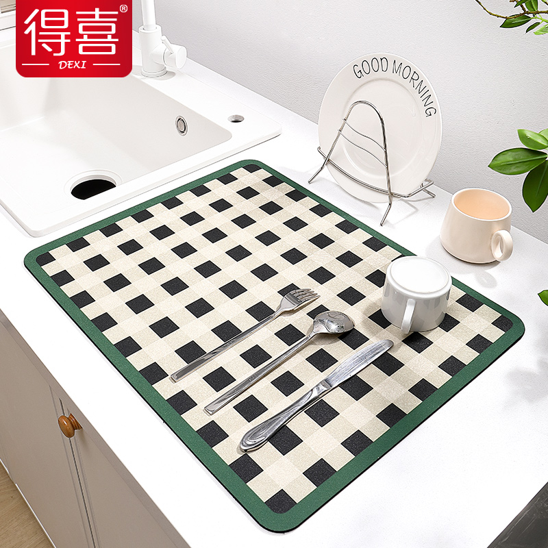 厨房台面沥水垫子碗盘干燥垫免洗吧台隔热垫卡通杯子硅藻泥吸水垫