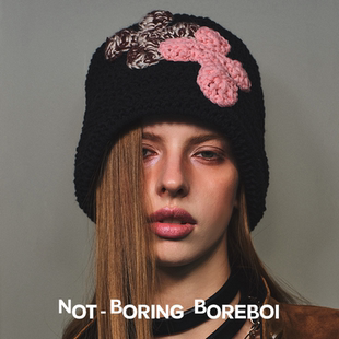 贴片毛绣毛线秋冬保暖百搭翻檐帽