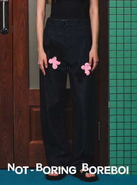 NB B丨都暻秀同款 PRA*DA同款布弯刀牛仔裤 高腰经典裁剪立体贴片