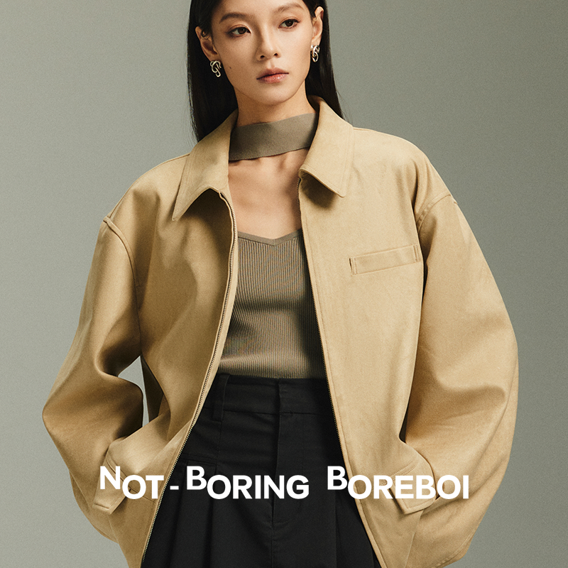 NB B丨定纺定染柔雾麂皮绒 vintage翻领皮衣夹克复古老钱落肩外套