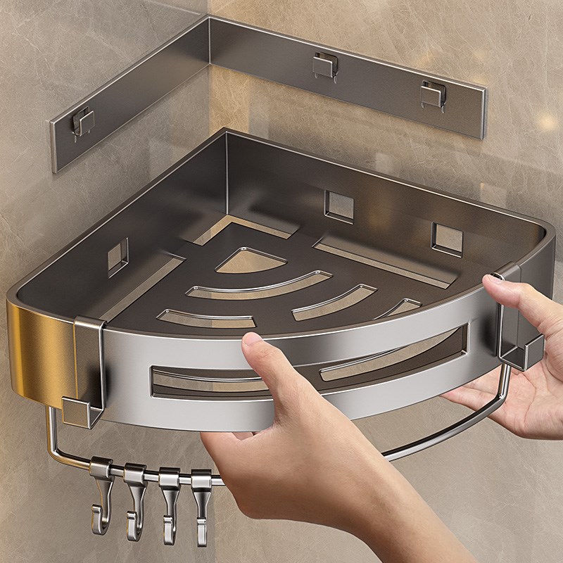 浴室置物架e304不锈钢免打孔卫生间淋浴房墙上三角篮转角收纳架子