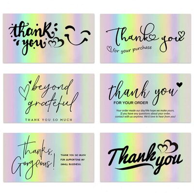 50张/包防水镭射感谢卡片彩虹色商务包装礼品卡节日礼物装饰贺卡