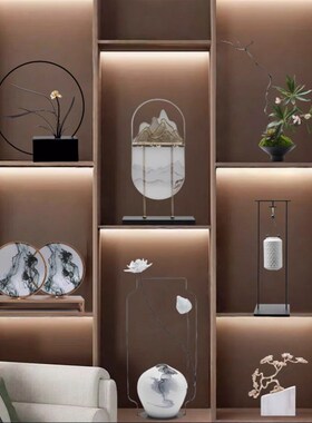 新中式书房氛围布置高端摆件宋代美学H客厅酒柜博古架软装饰品摆