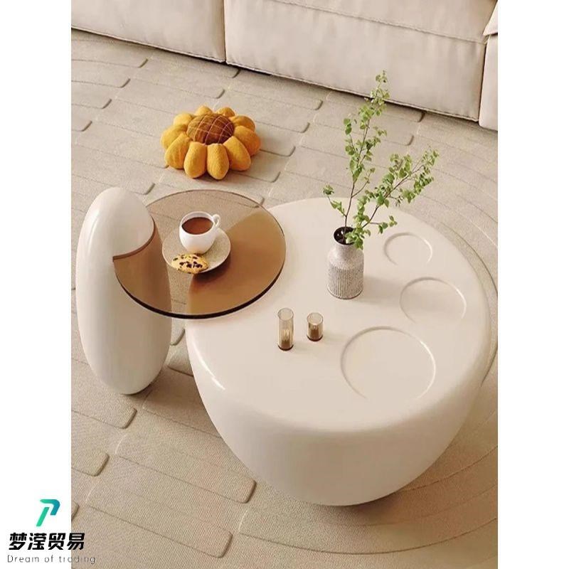 奶油北欧约简用网红茶代DtLS几客厅家现小户型猫爪轻奢圆形圆几组