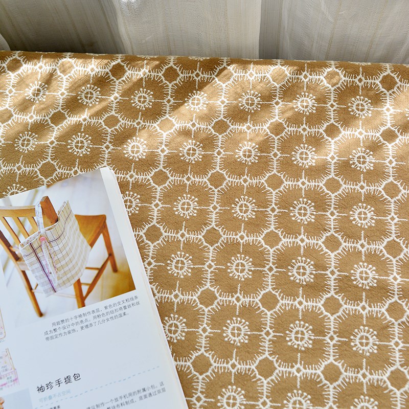 新款棉麻刺d绣皆川明海葵布料桌布沙发抱枕套门帘手账本茶几布面