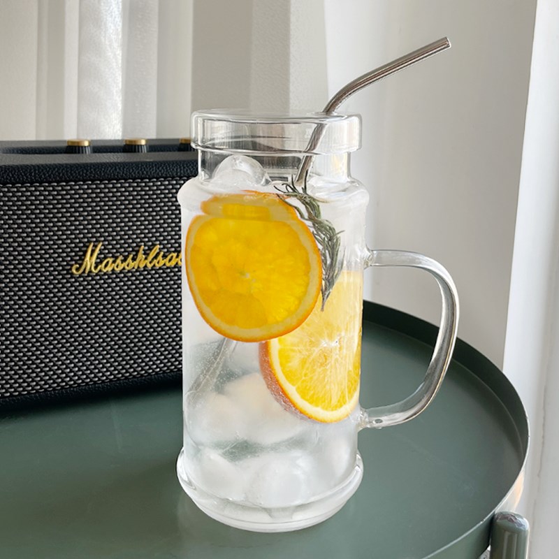 1000ml大容量饮水壶简约透明玻璃水杯办公室宿舍用带把Z手泡茶杯
