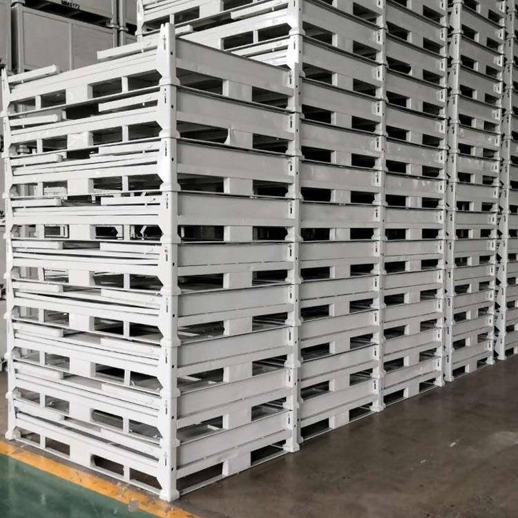 折叠金属周转箱两面开门承重500kg可堆垛4层可叉车搬运钢制料箱